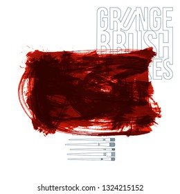 Red brush stroke and texture. Grunge vector abstract hand - painted element. Underline and border design.