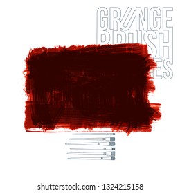 Red brush stroke and texture. Grunge vector abstract hand - painted element. Underline and border design.