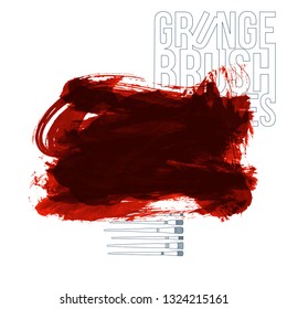 Red brush stroke and texture. Grunge vector abstract hand - painted element. Underline and border design.