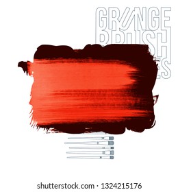 Red brush stroke and texture. Grunge vector abstract hand - painted element. Underline and border design.
