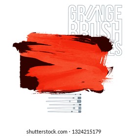 Red brush stroke and texture. Grunge vector abstract hand - painted element. Underline and border design.