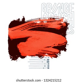 Red brush stroke and texture. Grunge vector abstract hand - painted element. Underline and border design.