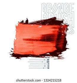 Red brush stroke and texture. Grunge vector abstract hand - painted element. Underline and border design.