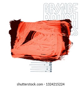 Red brush stroke and texture. Grunge vector abstract hand - painted element. Underline and border design.