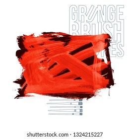 Red brush stroke and texture. Grunge vector abstract hand - painted element. Underline and border design.