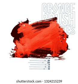 Red brush stroke and texture. Grunge vector abstract hand - painted element. Underline and border design.