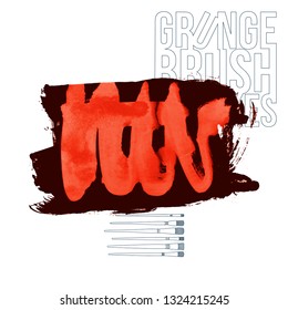 Red brush stroke and texture. Grunge vector abstract hand - painted element. Underline and border design.