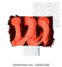 Red brush stroke and texture. Grunge vector abstract hand - painted element. Underline and border design.
