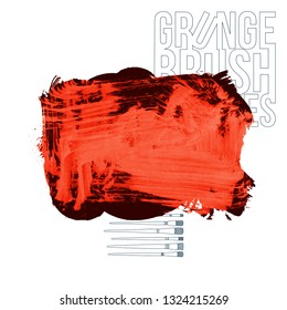 Red brush stroke and texture. Grunge vector abstract hand - painted element. Underline and border design.