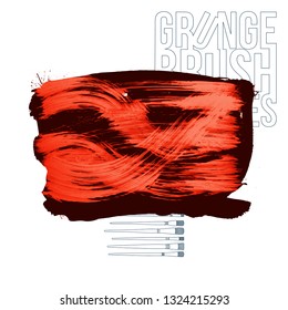 Red brush stroke and texture. Grunge vector abstract hand - painted element. Underline and border design.
