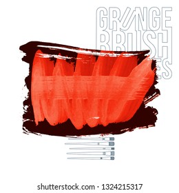 Red brush stroke and texture. Grunge vector abstract hand - painted element. Underline and border design.