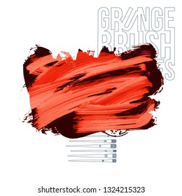 Red brush stroke and texture. Grunge vector abstract hand - painted element. Underline and border design.