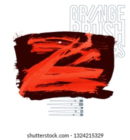 Red brush stroke and texture. Grunge vector abstract hand - painted element. Underline and border design.