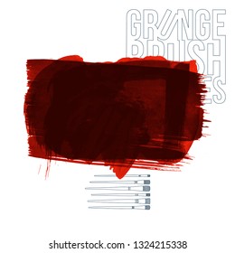 Red brush stroke and texture. Grunge vector abstract hand - painted element. Underline and border design.
