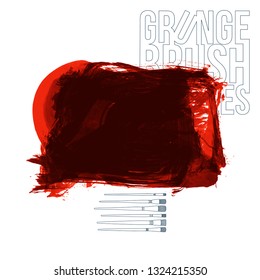 Red brush stroke and texture. Grunge vector abstract hand - painted element. Underline and border design.