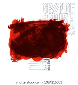 Red brush stroke and texture. Grunge vector abstract hand - painted element. Underline and border design.