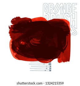 Red brush stroke and texture. Grunge vector abstract hand - painted element. Underline and border design.