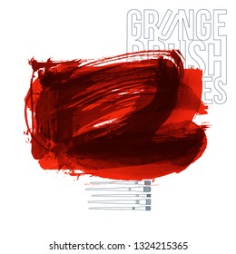 Red brush stroke and texture. Grunge vector abstract hand - painted element. Underline and border design.