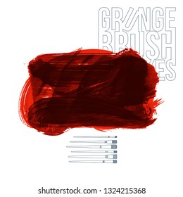Red brush stroke and texture. Grunge vector abstract hand - painted element. Underline and border design.