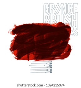 Red brush stroke and texture. Grunge vector abstract hand - painted element. Underline and border design.