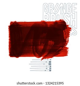 Red brush stroke and texture. Grunge vector abstract hand - painted element. Underline and border design.