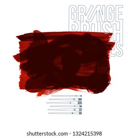 Red brush stroke and texture. Grunge vector abstract hand - painted element. Underline and border design.