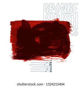Red brush stroke and texture. Grunge vector abstract hand - painted element. Underline and border design.