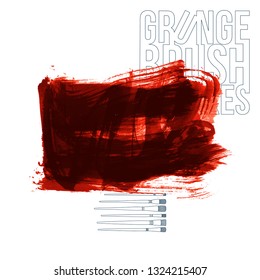 Red brush stroke and texture. Grunge vector abstract hand - painted element. Underline and border design.