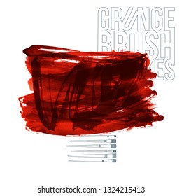 Red brush stroke and texture. Grunge vector abstract hand - painted element. Underline and border design.