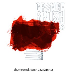 Red brush stroke and texture. Grunge vector abstract hand - painted element. Underline and border design.