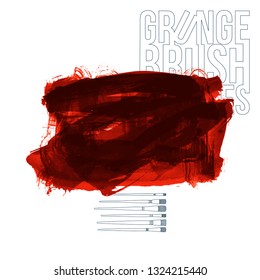 Red brush stroke and texture. Grunge vector abstract hand - painted element. Underline and border design.