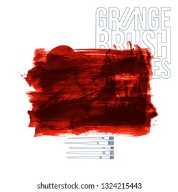 Red brush stroke and texture. Grunge vector abstract hand - painted element. Underline and border design.