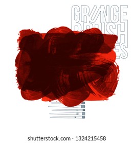 Red brush stroke and texture. Grunge vector abstract hand - painted element. Underline and border design.