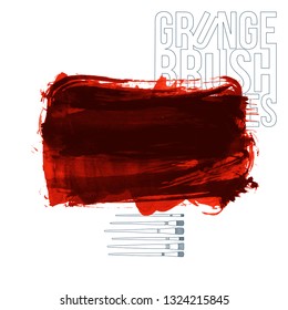 Red brush stroke and texture. Grunge vector abstract hand - painted element. Underline and border design.