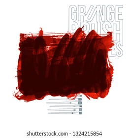 Red brush stroke and texture. Grunge vector abstract hand - painted element. Underline and border design.