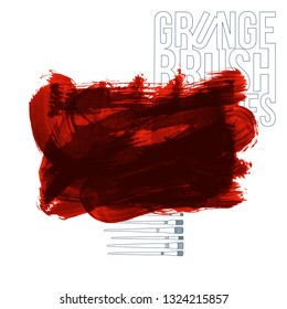 Red brush stroke and texture. Grunge vector abstract hand - painted element. Underline and border design.