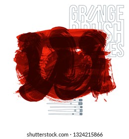 Red brush stroke and texture. Grunge vector abstract hand - painted element. Underline and border design.