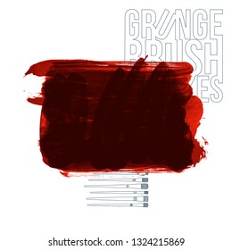 Red brush stroke and texture. Grunge vector abstract hand - painted element. Underline and border design.
