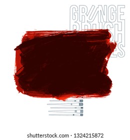 Red brush stroke and texture. Grunge vector abstract hand - painted element. Underline and border design.