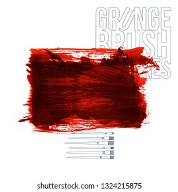 Red brush stroke and texture. Grunge vector abstract hand - painted element. Underline and border design.