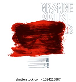 Red brush stroke and texture. Grunge vector abstract hand - painted element. Underline and border design.