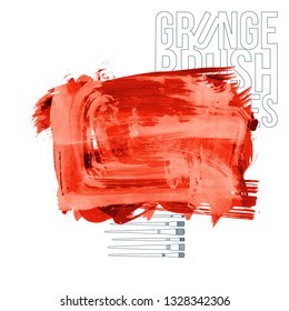 Red brush stroke and texture. Grunge vector abstract hand - painted element. Underline and border design.