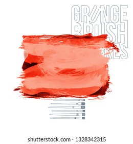 Red brush stroke and texture. Grunge vector abstract hand - painted element. Underline and border design.