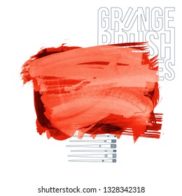 Red brush stroke and texture. Grunge vector abstract hand - painted element. Underline and border design.