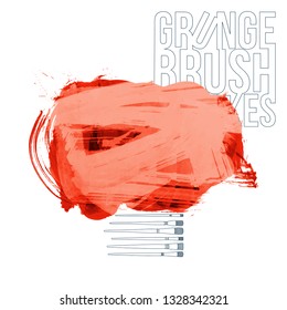 Red brush stroke and texture. Grunge vector abstract hand - painted element. Underline and border design.