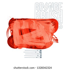 Red brush stroke and texture. Grunge vector abstract hand - painted element. Underline and border design.