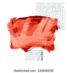 Red brush stroke and texture. Grunge vector abstract hand - painted element. Underline and border design.