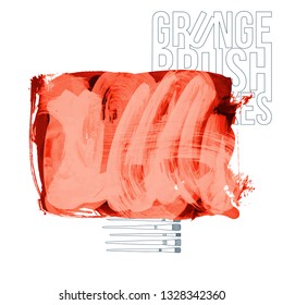 Red brush stroke and texture. Grunge vector abstract hand - painted element. Underline and border design.