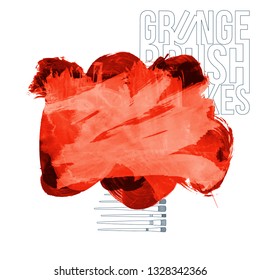Red brush stroke and texture. Grunge vector abstract hand - painted element. Underline and border design.