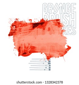 Red brush stroke and texture. Grunge vector abstract hand - painted element. Underline and border design.